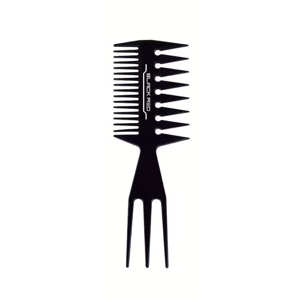 Black hair styling comb with spikes on a white background